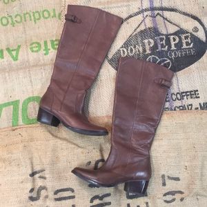 Knee high brown small heel boot